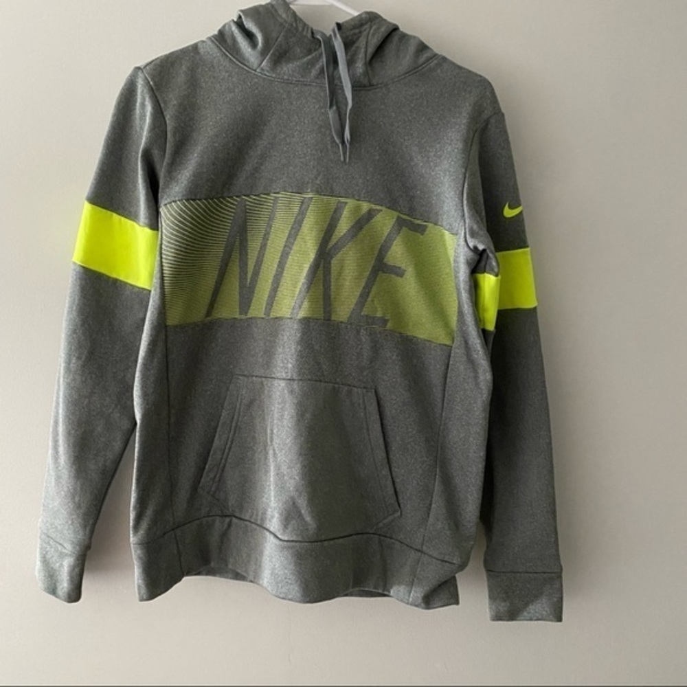 Nike hoodie dri-fit gray tech neon yellow EUC